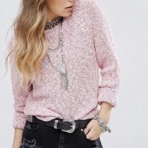 ✨Free People Electric City Sweater Pink Marled Scoop Neck Long Sleeve $98 M